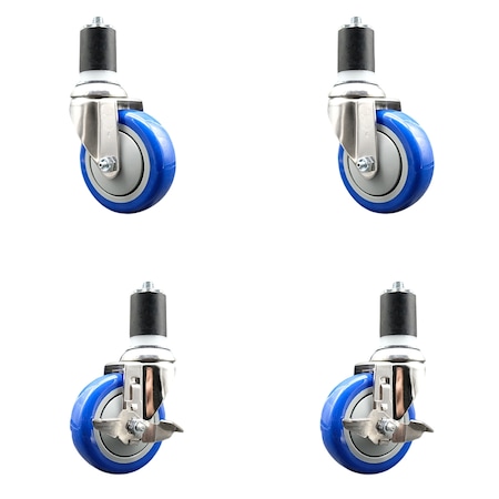Service Caster 4 Inch 316SS Blue Poly Swivel 1-3/4 Inch Expanding Stem Caster Brake SCC, 2PK SS316EX20S414-PPUB-BLUE-2-TLB-2-134